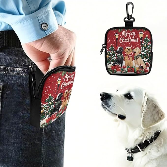KEIAHUAN Christmas Dogs Hands Free Dog Treat Bags Training Pouch Puppy Training Small Bag with Carabiner Phone Pocket Small Coin Purse Change Pouch