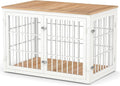 48 Inch Heavy Duty Dog Crate Furniture for Large Dogs, Decorative Pet House End Table, Extra Large Wooden Cage Kennel Furniture Indoor, Natural and White