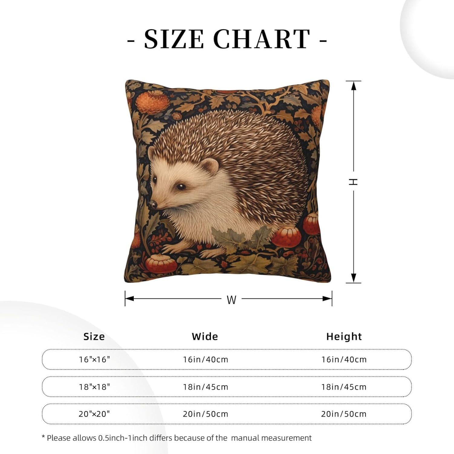 William Morris Abstract Vintage Floral Hedgehog Design 18x18 inches Throw Pillow Covers Square Pillowcases Decor for Bed Couch Sofa Living Room Cushion Covers