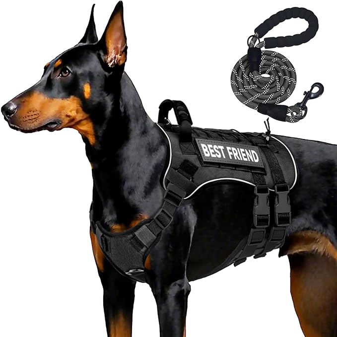 Tactical Dog Harness for Small Dogs,No Pull Dog Harness and Leash Set,Patches,Reflective Function,Dog Vest Harness for Training and Walking,Black S