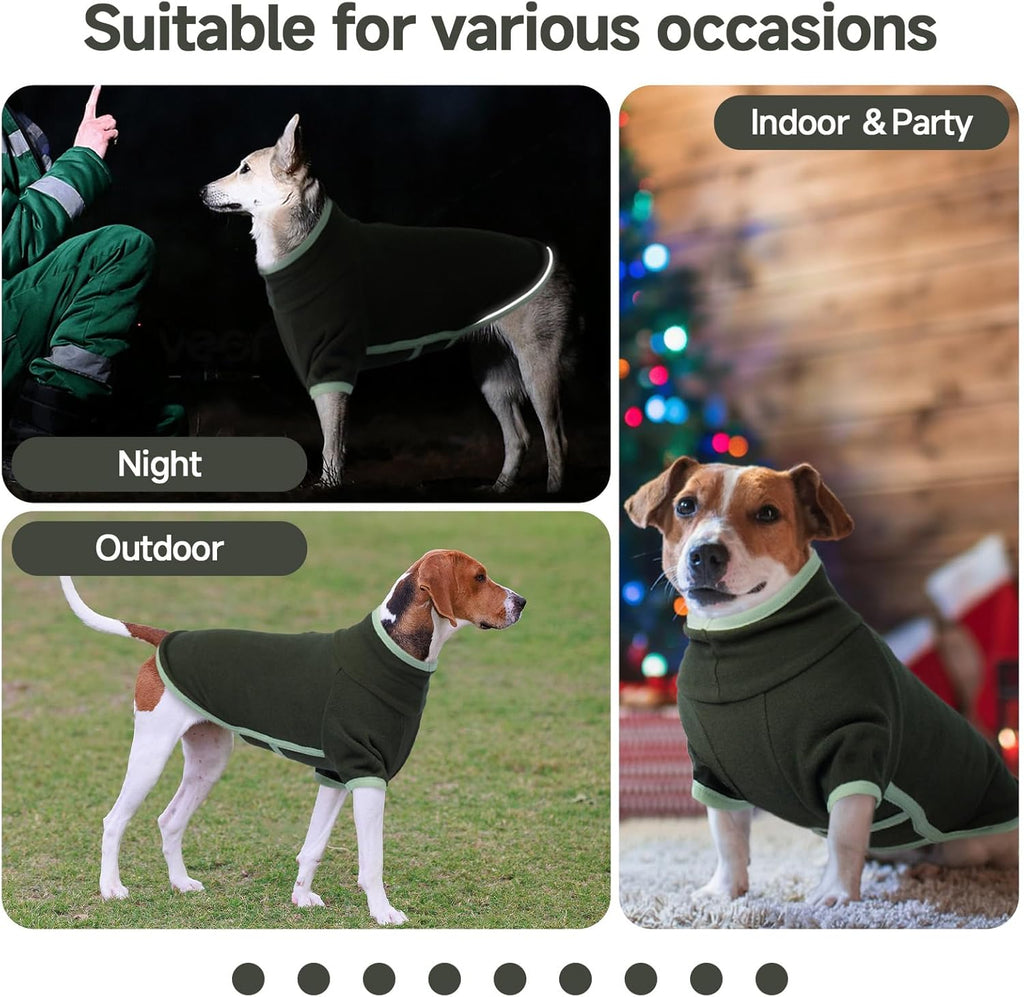 Fleece Dog Sweater with Turtleneck, Cozy Lightweight Pullover Dogs - Stretchy Soft Thermal Wear for Puppy Small Medium Large Breeds ArmyGreen XS
