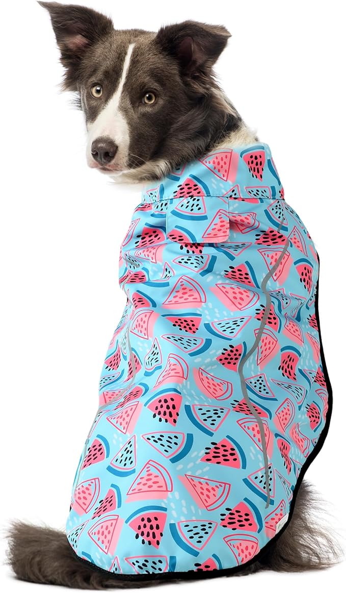 Mile High Life Dog Raincoat, Adjustable Waterproof Reflective Rain Jacket for Small Medium Large Dogs, Lightweight Breathable Pet Rain Coat with Leash Hole(Light Blue Watermelon,S Chest 22-25")