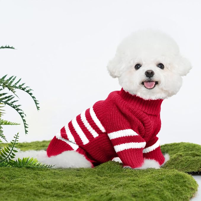 Haloumoning Small Dog Pullover Sweater, Striped Knitted Pet Sweaters for Fall Winter Dog Clothes, Turtleneck Thick Warm Clothes for Small Medium Large Dogs