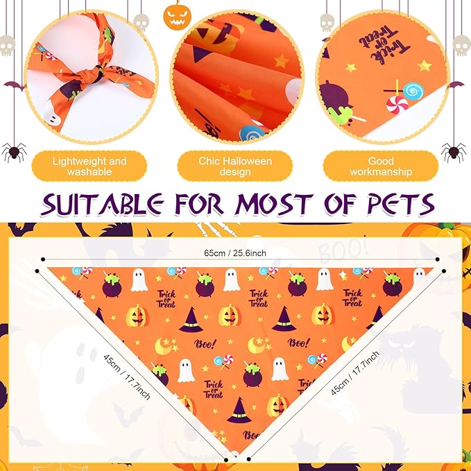 Abbylike 100 Pcs Halloween Dog Bandanas Bulk Pumpkin Bandanas for Dogs Triangle Kerchief Bibs Scarf Set for Pet Halloween Costume Photo Props Accessories Pet Shops, 25 Styles (25.6 x 17.7 x 17.7)