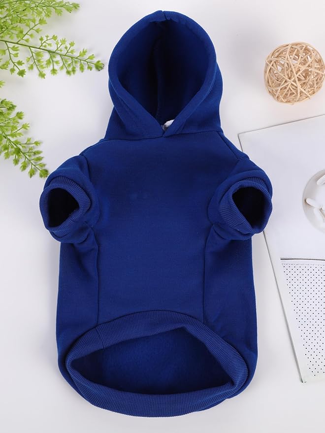 QWINEE Basic Dog Hoodie Sweatshirt Puppy Sweater Warm Cat Costumes Pet Clothes for Chihuahua Puppy Kitten Small Medium Dogs Royal Blue Large