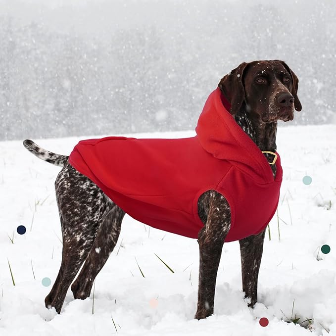 IECOii Dog Hoodie for Medium Dogs, Warm Fleece Dog Hoodies Sweater with Leash Hole and Pocket, Cozy Dogs Cold Weather Coat for Fall Winter Hooded Sweatshirt Vest for French Bulldog, Red, L