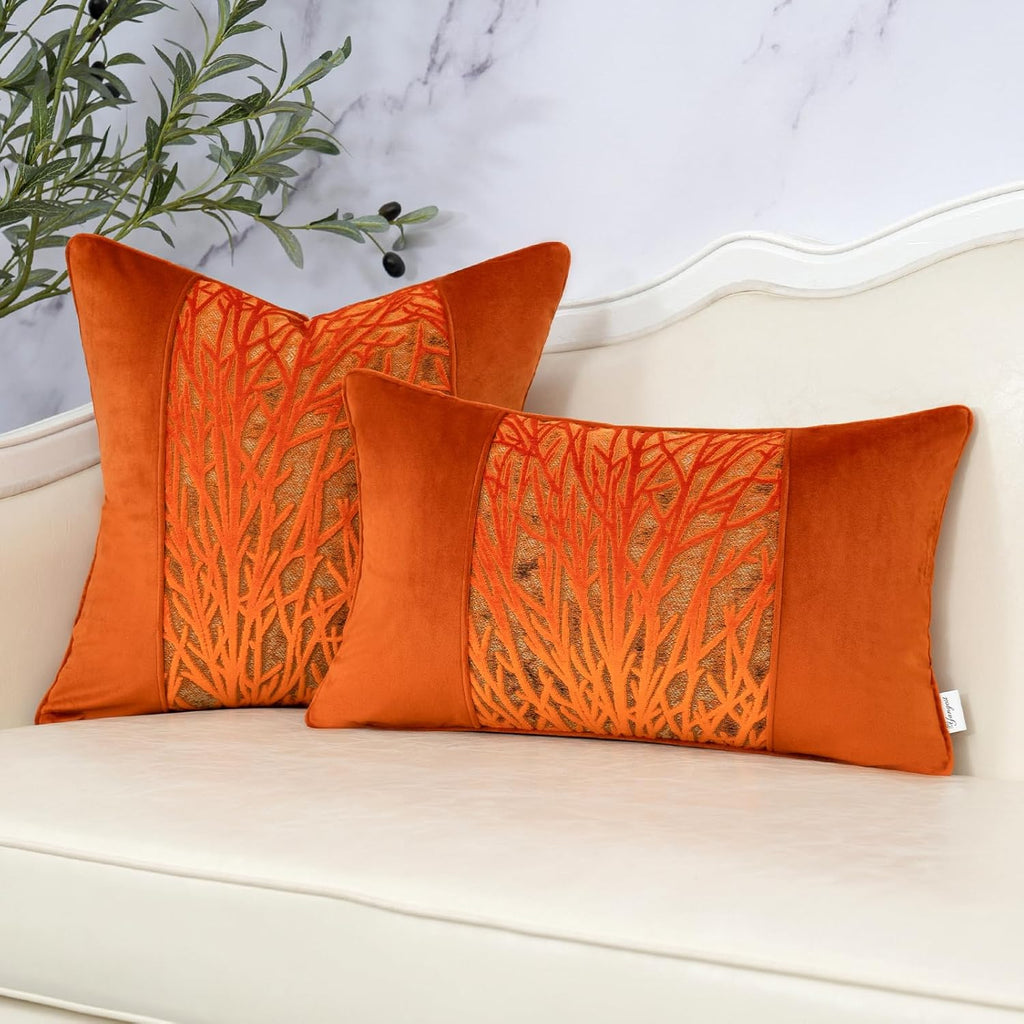 Yangest Orange Twigs Throw Pillow Cover Velvet Branches Velvet Cushion Case Neutral Pillowcase for Sofa Couch Bedroom Living Room Home Decor,20x20 Inch