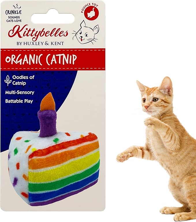 Huxley & Kent Plush Cat Toy - Interactive Catnip Toy for Cats & Kittens - Soft with Crinkle & Catnip - Fun Indoor Play - Funfetti Cake