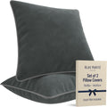 2 Pack Velvet Decorative Throw Pillow Covers, 18"x18", Deep Grey, Solid, Modern, Contrast Piping, Indoor Use, Bedroom & Living Room