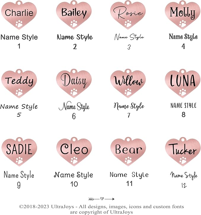 Ultra Joys Dog Tags Personalized for Pets - Hollow Paw Custom Pet ID Tag - Engraved Dog Tag for Small, Large Dogs - Large Heart in Rose