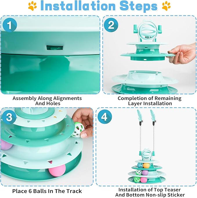 Cat Toy Interactive Pet Plaything for Indoor Kitten Interactive Kitty Puzzle Ball with 2 Cat-Tease (Green)