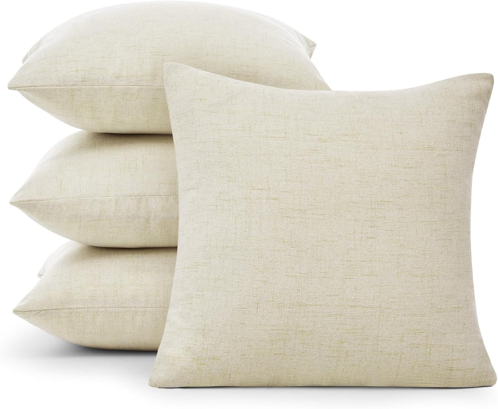 Deconovo Pillow Covers 18x18, Throw Pillow Cover, Faux Linen Decorative Pillow Covers for Throw Pillows, Pillow Cases Standard Size for Home(18 x 18 Inch, Cream, Set of 4, No Pillow Insert)