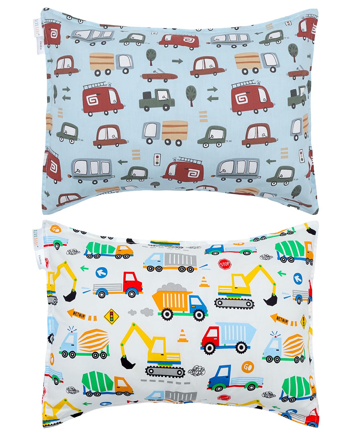 ALVABABY Toddler Pillowcases 2 Pack Cotton Kids Pillow Cover Fit 13"x 18" or 14"x20" Envelope for Girl Boy Sleepy Travel 2L-FTP12A