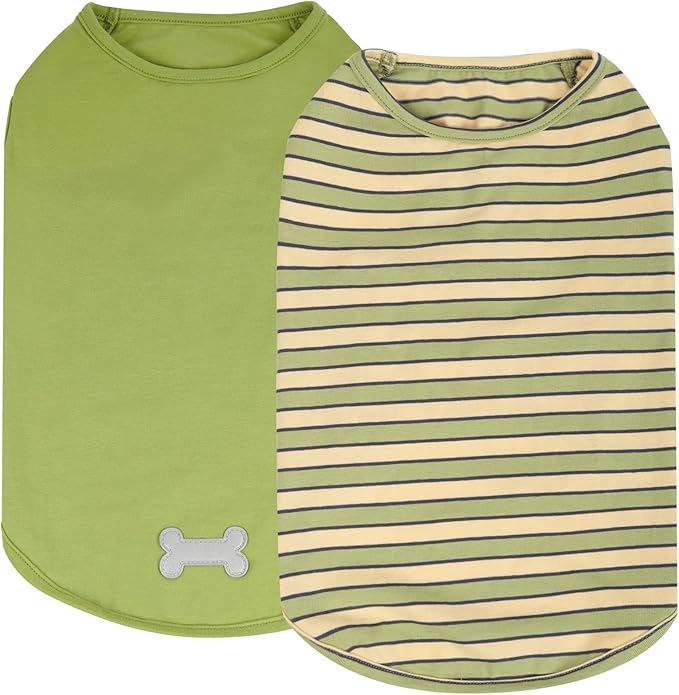 KYEESE 2Pack Dog Shirts Striped T Shirt Cotton Tank Top Soft Tee for Small Dogs Lightweight Clothes Sleeveless Dog Vest, Medium,Green+Striped