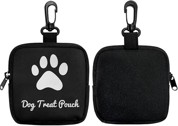 KEIAHUAN Dog Paw Print Dog Treat Pouch for Pet Walking and Training with Clip, Small Training Bag Portable Dogs Treat Bag Pet Snack Bags for Puppy, Black