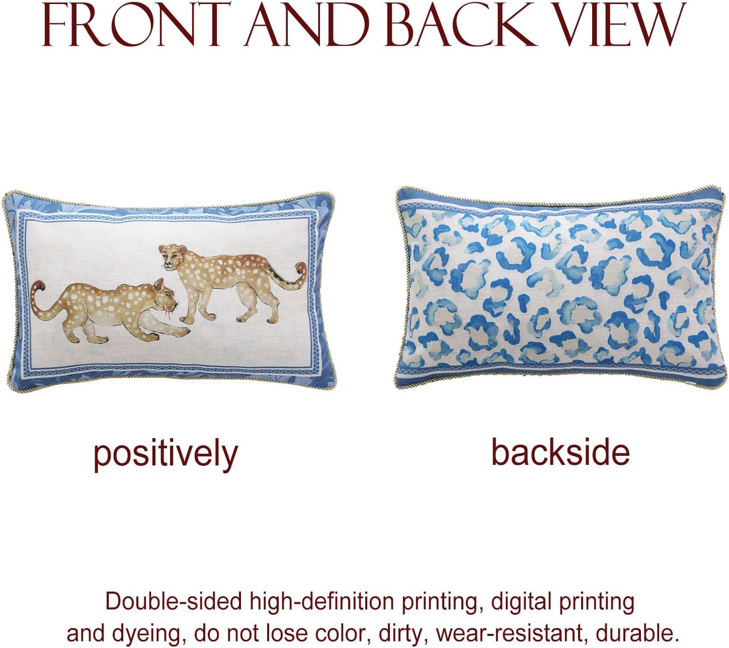 patdrea Designer Throw Pillow Covers for Couch 18"x18",Vintage Linen Pillows Cover with Cheetah Pattern and Luxury Ruffle,Farmhouse Decorative Pillowcases for Bed Living Room Outdoor Set of 2