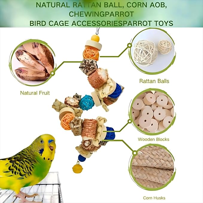 Natural Bird Rope Perches, Parakeet Swing Chew Toy, Birdcage Hanging Toy for Conure Cockatiel Budgies Lovebird Parrot