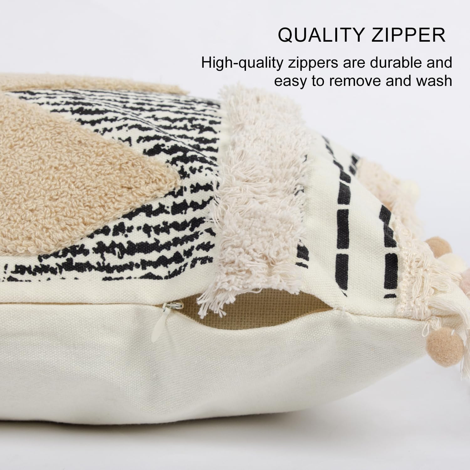 1Pc Boho Textured Lumbar Pillow Cover 12x 20, Diamond Woven Tufted Farmhouse Neutral Decorative Linen Pillow Cushion Case,Geometric Home Decor for Outdoor Couch Bedroom Car Black and White