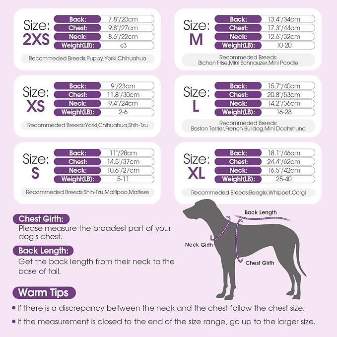 Dog Sweater Dress Plaid Knitwear for Small Medium Dogs Warm Puppy Pet Turtleneck Stretch Pullover Cute Fall Winter Vest Clothes with Leash Hole for Christmas (Purple, 2XL)