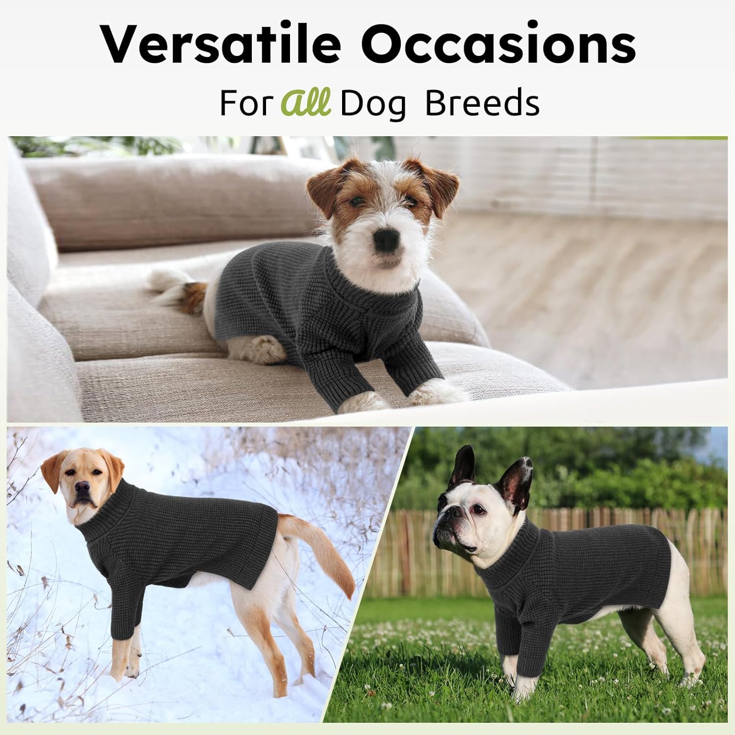 Queenmore Turtleneck Long Sleeve Knitted Sweater with Check Pattern, Warm Dog & Cat Sweater for Small to Large Pets, Charcoal Gray XS