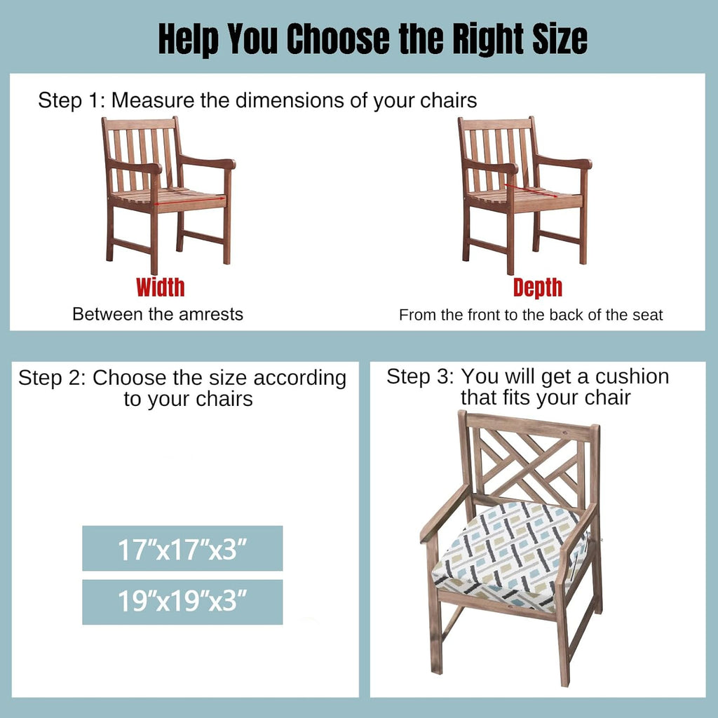 idee-home Outdoor Chair Cushions Set of 4, Thick 17" x 17" x 3" Outdoor Seat Cushions Patio Furniture Waterproof with Ties, Dining Pads