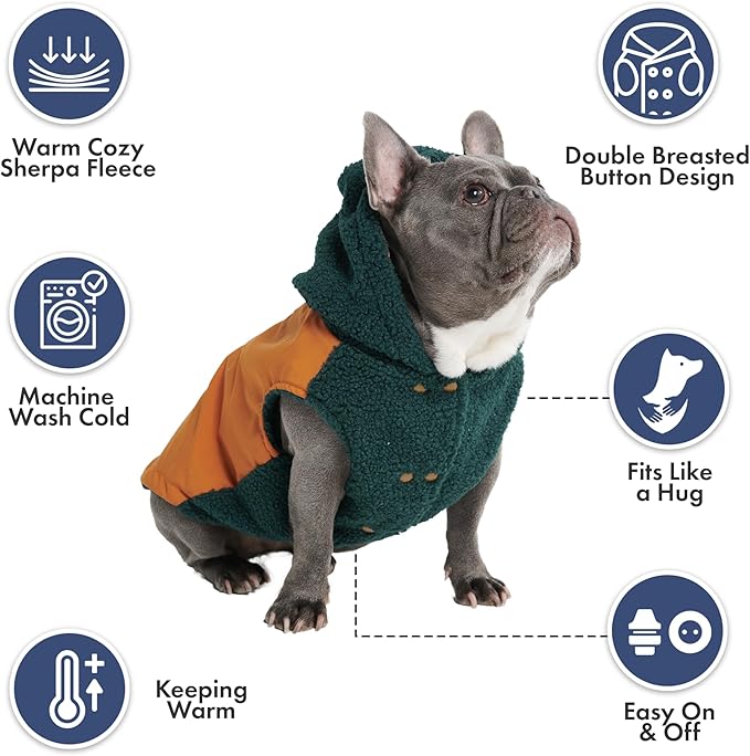 Spark Paws Reversible Dog Sweater, Sherpa Jacket Vest with Warm Fleece Lining, Warm Coat for Winter, Suitable for Small Medium, Large, XL XXL Dogs - Orange and Green - M