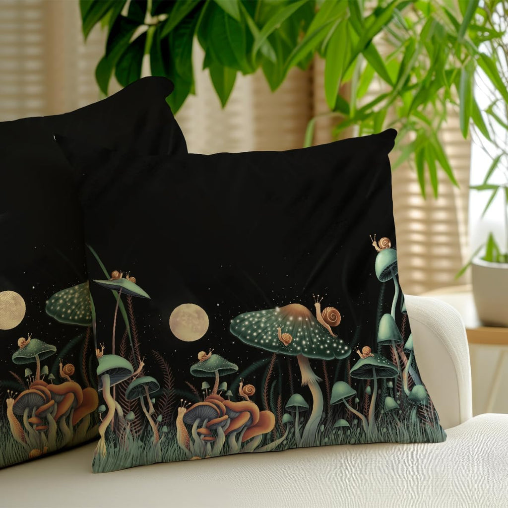 2 Pcs Mushroom Flower Farmhouse Throw Pillow Covers, Summer Seasonal Pillowcase Farmhouse Decorative Linen Cushion Case for Sofa Couch for Couch Sofa Bed Bedroom Living Room Office Home Decor