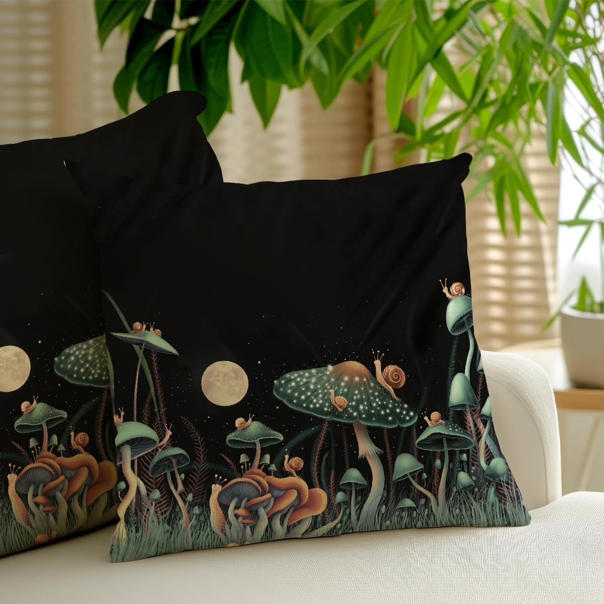 2 Pcs Mushroom Flower Farmhouse Throw Pillow Covers, Summer Seasonal Pillowcase Farmhouse Decorative Linen Cushion Case for Sofa Couch for Couch Sofa Bed Bedroom Living Room Office Home Decor