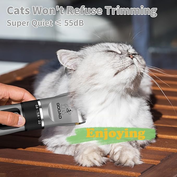 Goood Cat Clippers - Cordless, Low Noise, Quiet Grooming Kit for Matted & Long Hair, Paw Trimmer for Cats & Dogs (Gray)