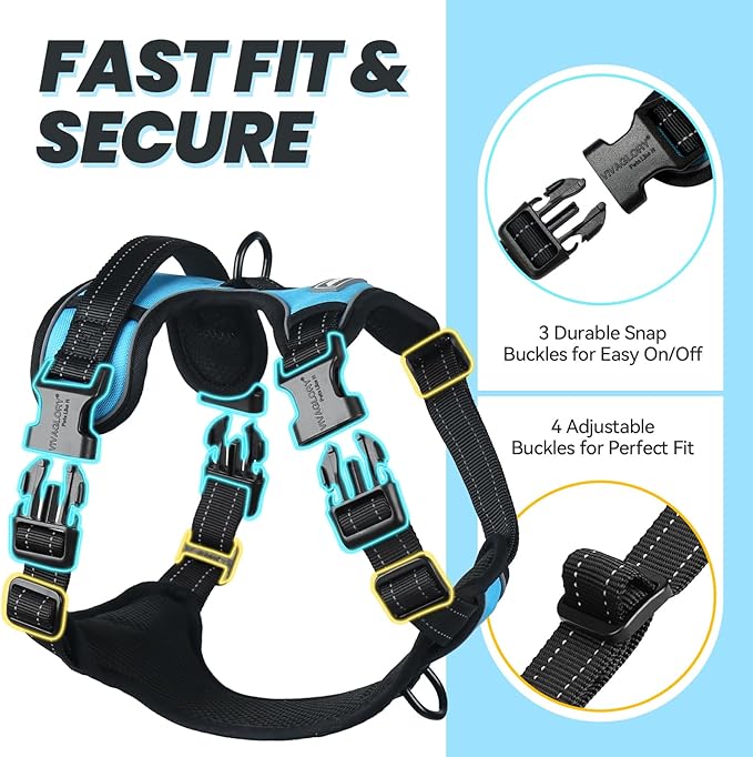 VIVAGLORY Dog Harness Easefit No Pull Dog Harness with Front Clip & Handle for Lifting Training, Adjustable Padded No-Pull Anti Pull Easy On for Puppy & Pet, XL, Blue
