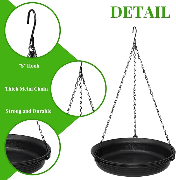 Hanging Bird Bath for Outdoors, Bird Feeder Bowl for Outdside, Birdbath Water Feeder Tray for Backyard Garden Yard Patio Decoration (Black)