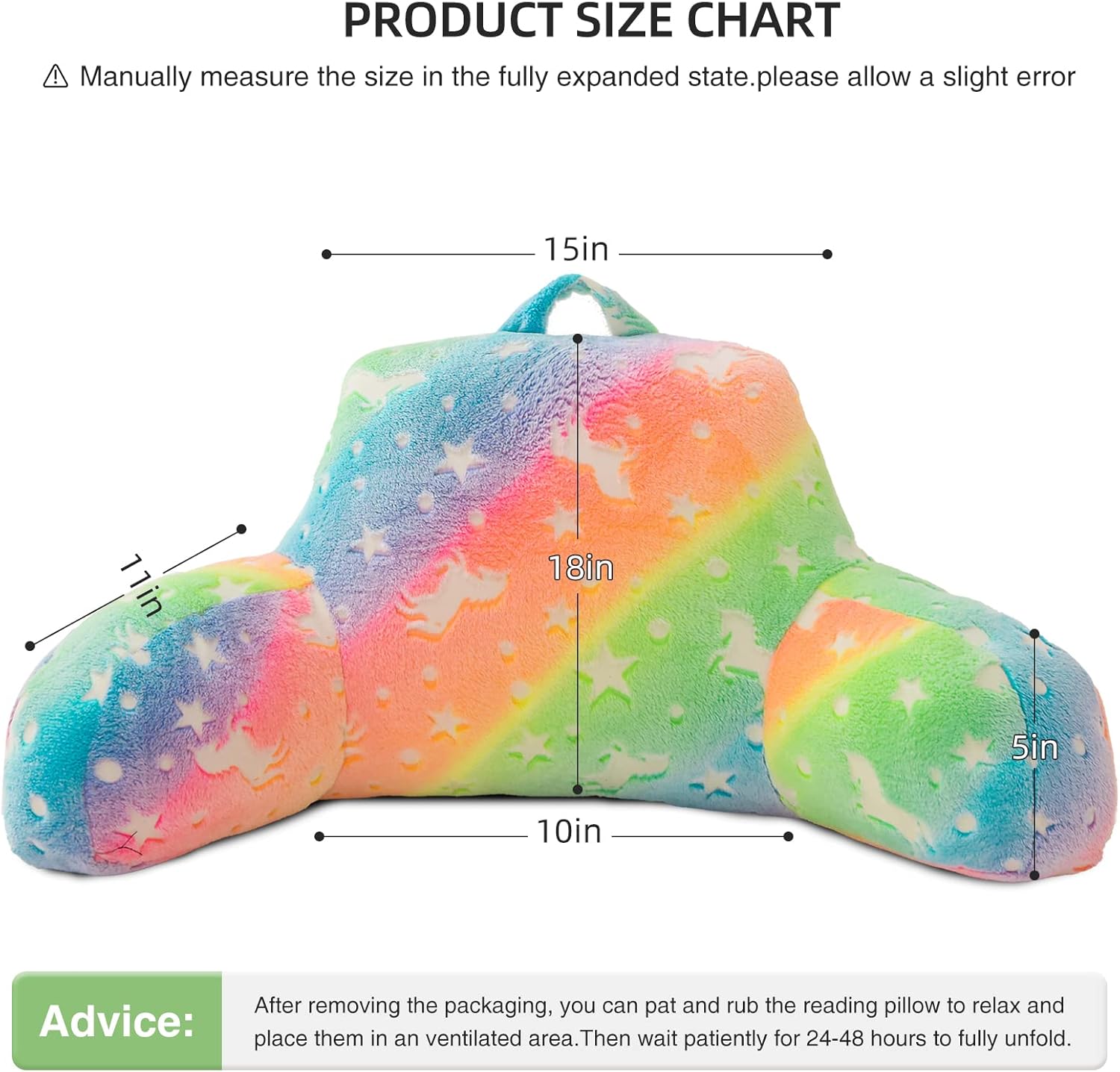 Meeting Story Colorful Gradient Rainbow Star Unicorn Luminous Reading Pillows Glow in The Dark with Arms Back Pillow for Bed, Bed Rest Pillow for Adults Teens, Kids, (Yellow-Pink)