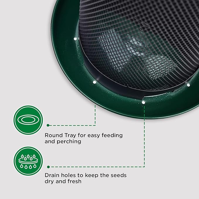 Portable Dual Mesh Metal Hanging Finch Bird Feeder - Durable & Heavy- Duty with 360° Perch & 2 Separate Seed Compartments - Holding Capacity: Upto 3.4 lbs (1.5 Kg) - (Natural Green)