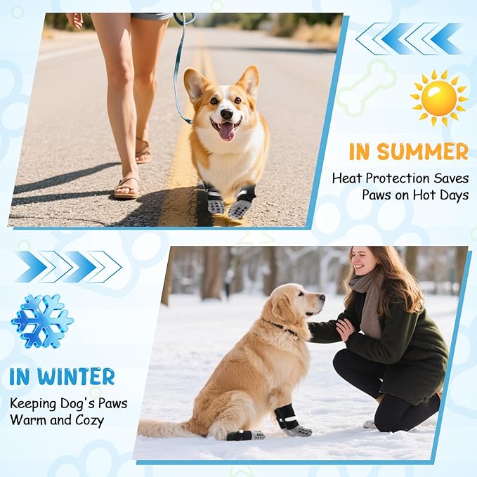 HeavenEye Dog Socks for Hardwood Floors, Anti Slip Dog Paw Protectors Shoes, Maximum Grip Prevent Licking Paws Slipping Hot Cold Pavement Boots for Small Medium Large Senior Dogs(Black Star, XS)