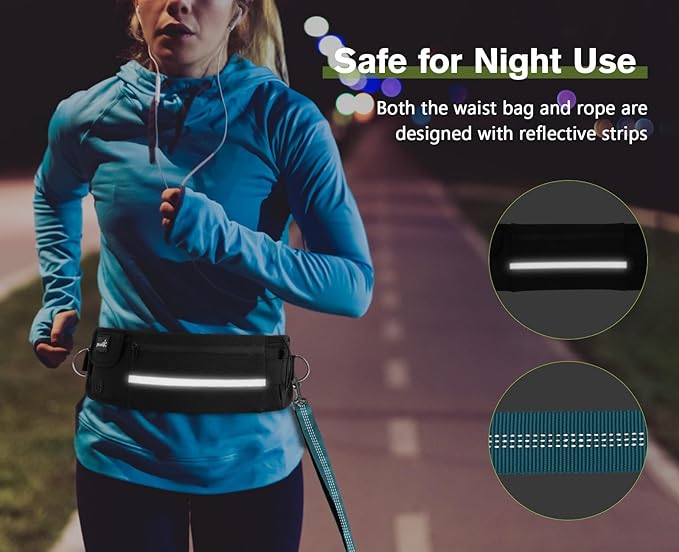 Pecute Hands Free Dog Leash with Pouch, Waist Belt Fanny Pack with Soft Padds, Dual Padded Handles and Durable Bungee for Walking, Hiking, Jogging Biking, and Running