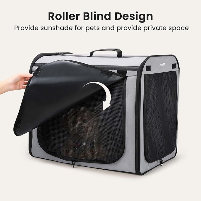 Dog Car Carrier Light Weight, Dog Carrier for Car Easy to Assemble, Dog Car Crate Portable and Breathable, Foldable Pet Carrier for Both Indoor and Outdoor Use, Dog Travel Crate with Curtain Gray