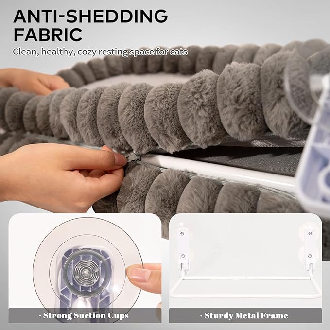 CHEERPALS Cat Window Perch for Indoor Cats Hammock for Window with Reversible Cushion, Foldable Cat Window Bed for Large Cats and Kittens(Grey,Medium)