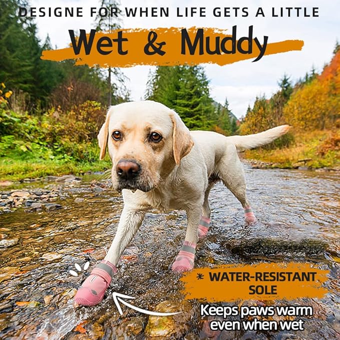 Dog Shoes for Large Dogs, Medium Dog Boots & Paw Protectors for Hardwood Floors, Outdoor Dog Booties for Hot Pavement Winter Snow Hiking, Waterproof Dog Shoes with Reflective Strips Size 7