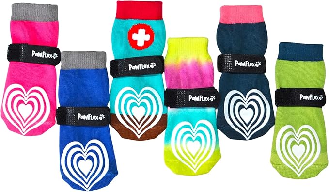 Medical Therapeutic Double Sided Non-Slip Cotton Dog Socks | PawFlex Comfy Pawz Silicone Grip on Inner Cuff No Twisting or Sliding Off | Senior & Disabled Dog Traction Control |Pet Paw Protection
