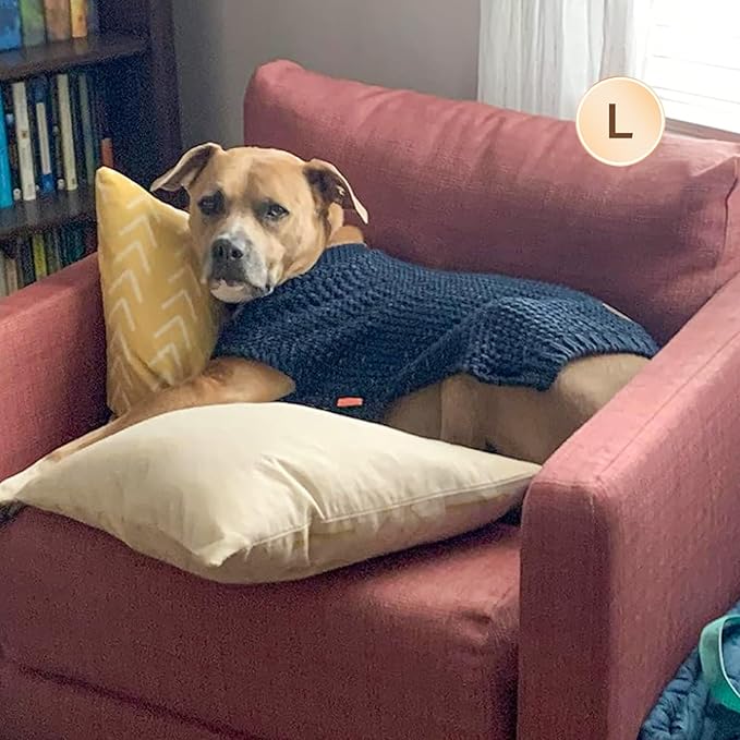 KYEESE Dog Sweater with Leash Hole Warm Pullover with Reflective Yarn for Small and Medium Dogs Male Soft Knit Pullover Boy Dog Coats Cozy Lightweight Thick Sweater,Navy Blue,Large