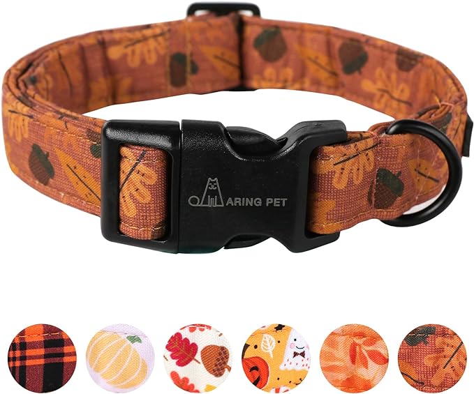 ARING PET Fall Dog Collar-Cute Orange Dog Collar for Small Dogs, Cotton Lightweight Dog Collars with Quick Release Buckle for Small Medium Large Dogs