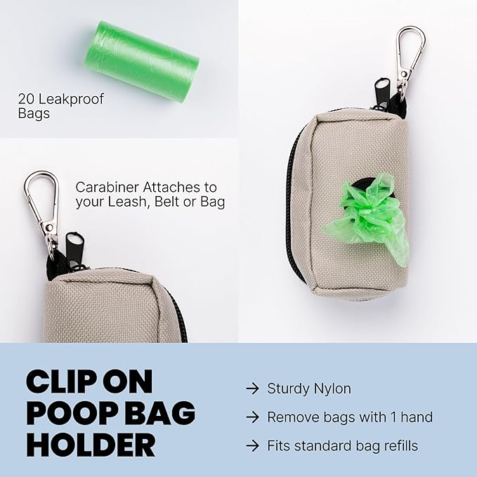 MalsiPree Walking Set with Retractable Dog Leash, Poop Bag Holder, Leak Proof 12 Oz Dog Water Bottle, Flashlight & 20 Poop Bags - 9.8ft Leash Retractable for Small to Medium Pet (Sand & Teal, 12 Oz)