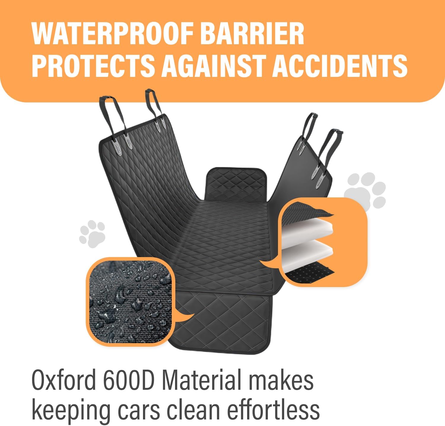 Active Pets Black XL Dog Car Hammock Back Seat Cover, Waterproof Backseat Cover Protector for Truck Bench Rear of Sedans or SUVs, Essential Pet Supplies Vacuum or Wipe Clean, Machine Washable