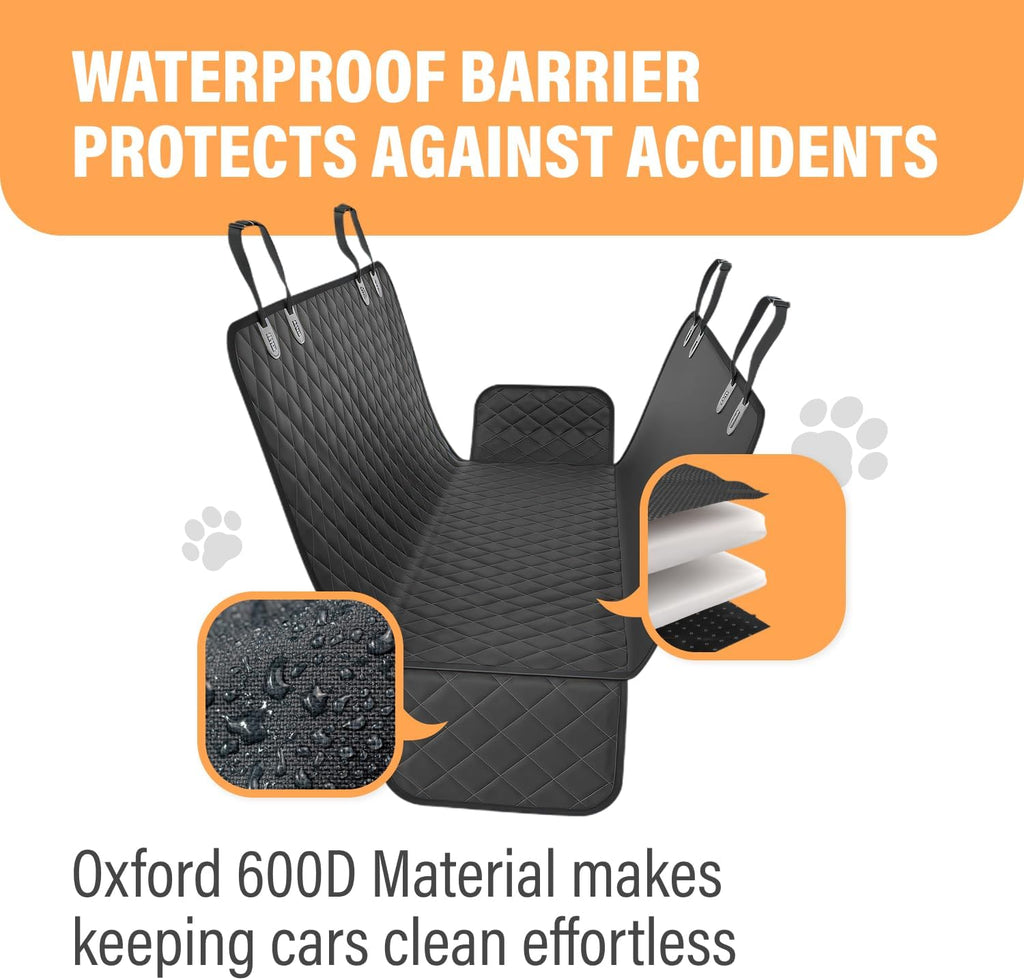 Active Pets Black Standard Dog Car Hammock Back Seat Cover, Waterproof Backseat Cover Protector for Truck Bench Rear of Sedans or SUVs, Essential Pet Supplies Vacuum or Wipe Clean, Machine Washable