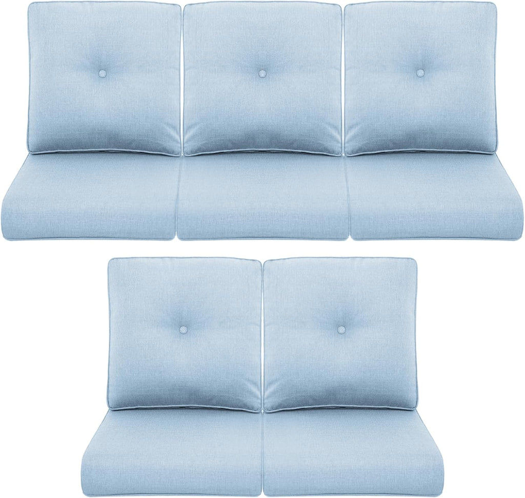 Patio Chair Cushions 5 Packs - Outside 22x24 High Back Water-Resistant Cushion with Zipper Cover for Outdoor Glider Rocking Chairs Loveseat 3-seat Couch Sofa – Baby Blue/Buckle
