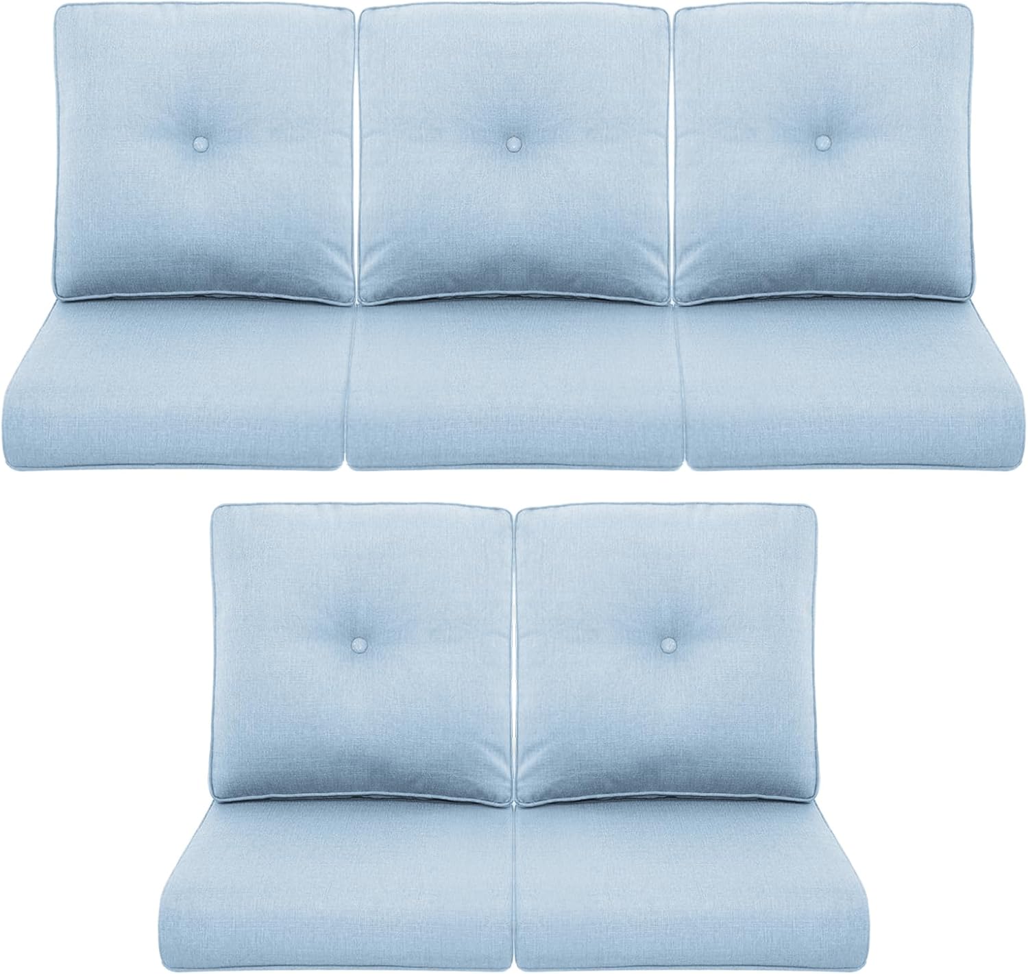 Patio Chair Cushions 5 Packs - Outside 22x24 High Back Water-Resistant Cushion with Zipper Cover for Outdoor Glider Rocking Chairs Loveseat 3-seat Couch Sofa – Baby Blue/Buckle