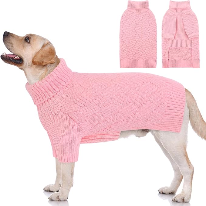 KOESON XL Dog Sweater for Large Size Dogs, Turtleneck Extra Large Sweater for Dogs Girl Boy, Warm Large Dog Sweaters for Christmas, Soft Doggie Winter Knitwear with Sleeves, Pink, XLarge