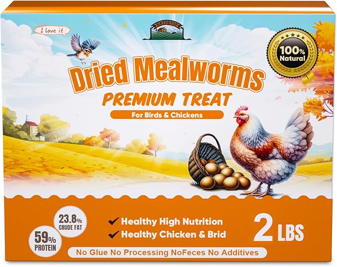 2LB Mealworms for Chickens Bulk - Non GMO High Calcium Dried Meal Worms for Wild Birds,Turkeys, Reptiles Food for Laying Hens Worms More Protein Than BSF Larvae for Chickens Treats Grubs