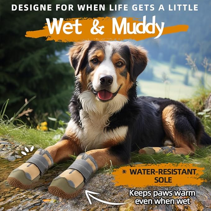 Dog Shoes for Large Dogs, Medium Dog Boots & Paw Protectors for Hardwood Floors, Outdoor Dog Booties for Hot Pavement Winter Snow Hiking, Waterproof Dog Shoes with Reflective Strips Size 8