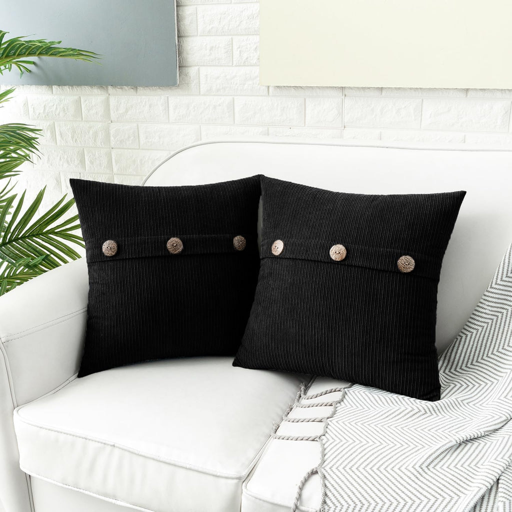 HWY 50 Black Chenille Throw Pillow Covers 20x20 Inch with Triple Buttons, Soft Farmhouse Accent Decorative Cushion Cases for Couch Sofa Bed Living Room Pack of 2